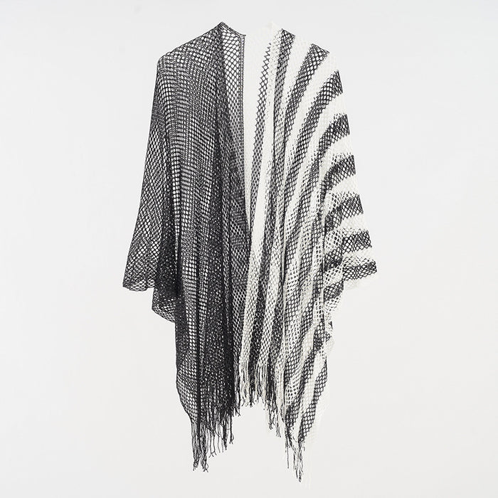 Sexy Mesh Sunscreen Striped Sunscreen Shawl Scarf Women Shawl-Black-Fancey Boutique