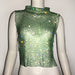 Color-Green-Women's Clothing Full Diamond Vest Luxury Turtleneck Rhinestone Top Sexy Nightclub Sexy Vest-Fancey Boutique