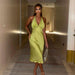 Sexy High Waist Midi Strap Type Sleeveless V-neck One-Step Dress Pleated Dress-Green-Fancey Boutique