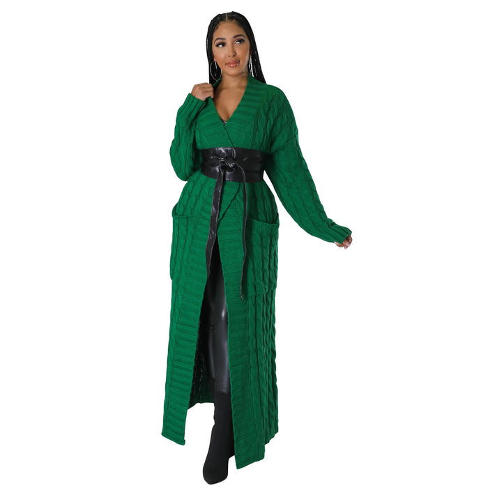 Color-Green-Autumn Winter Women Clothing Sexy Casual Long Sleeve Long Sweater Coat-Fancey Boutique