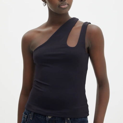 Color-Black-Sexy Girl Oblique One Shoulder Hollow Out Cutout Top Sexy Slim Fit Short Vest for Women-Fancey Boutique