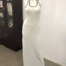 Color-White-Casual Dehaired Angora Covering Yarn Halter Contrast Color round Neck Slimming Knitted Long Backless Split Dress Women-Fancey Boutique