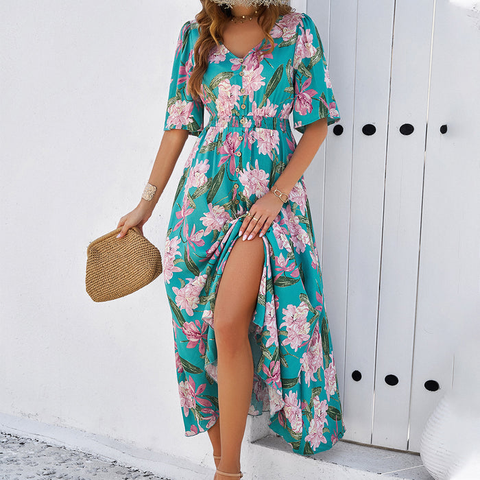 Women Clothing Spring Summer Vacation Casual Printed Large Swing Dress-Fancey Boutique