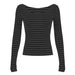 Off Shoulder Striped Lightweight Slim Fit Long Sleeve Blouse Sexy off Shoulder Simple All Match Slim Fit Casual Shirt-Dark Grey-Fancey Boutique