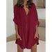Color-Burgundy-Autumn Winter Casual Loose Single Breasted Shirt Dress Women-Fancey Boutique