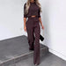 Ladies Suit Autumn Casual Solid Color Loose Two Piece Suit-Brown-Fancey Boutique