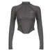 Mechanical Line Design Sexy Fitness Sports Waist Trimming Half Turtleneck Zipper Bottoming Long Sleeve-Gray-Fancey Boutique