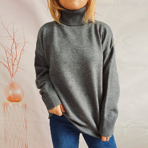 Color-Gray-Autumn Winter Top Solid Color Turtleneck Long Sleeve Bottoming Shirt Sweaters Pullover Women-Fancey Boutique