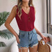 Real Shot Summer Solid Color Button V neck Hollow Out Cutout Sleeveless Top Holiday Knitwear Women Clothing-Tank Top-Fancey Boutique