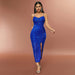 Color-Royal Blue-Summer Sexy Dress Pleated Split Backless Lace up Camisole Gown Dress-Fancey Boutique