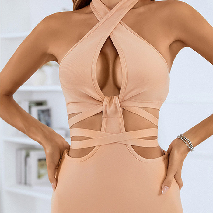 Color-Dress Summer Hollow Out Cutout Design Halter Dress Bandage Sexy Hip-Fancey Boutique