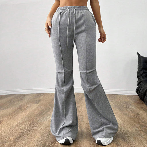 Simple Office Casual Pants Autumn Winter Drawstring Elastic Waist Slim Wide Leg Pants-Fancey Boutique