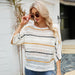 Color-White-Loose Women Top Striped Knitwear off-Neck Hollow Out Hollow Out Cutout-out Knitted Sweater-Fancey Boutique