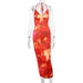 Spring Holiday Sexy Printed Pockets Collar Backless Strap Dress for Women-Orange-Fancey Boutique