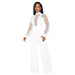 Color-White-Women Wear Hollow Out Cutout out See through Long Sleeved Trousers Lace up Jumpsuit-Fancey Boutique