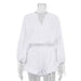 Color-White-Fall Women Clothing Pure Cotton Simple Two Piece Set Long Sleeve Top High Waist Shorts Suit-Fancey Boutique