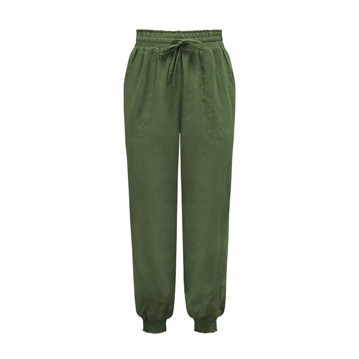 Color-Army Green-Spring Summer Women Clothing Solid Color Rayon Comfort Casual Trousers Drawstring Elastic Waist Harem Pants-Fancey Boutique