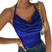Color-royal blue-Pile Collar Show Chest Sexy Little Suspenders Summer New Women Clothing Fashion Sexy Top-Fancey Boutique