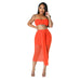 Color-Orange-Summer Women Clothing Sexy Mesh See Through Wrapped Chest Skirt Two Piece Set-Fancey Boutique