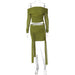 Color-Green-Women Sexy Laminated off Neck Long Sleeve Short Stitching Ribbon Pleated Skirt Sets-Fancey Boutique