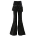 Color-Black-Spring Summer Retro Personality Stitching Three-Dimensional Zipper Pocket False Two Piece Skirted Leggings Bell Bottom Pants-Fancey Boutique