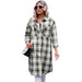 Color-Black-Mid Length Shacket for Women Spring Autumn Printed Checks Collared Single Breasted Coat for Women-Fancey Boutique