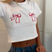 Color-Pure Red Bow Embroidered Crew Neck Pullover Short Sexy Top Women Summer-Fancey Boutique