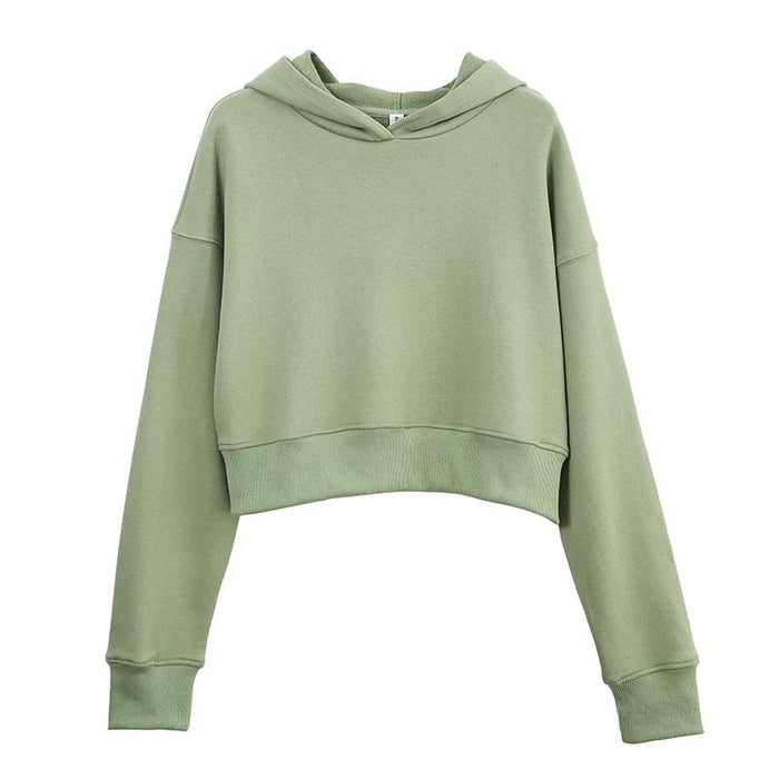 Short Sweater Sexy Cropped Sexy Women Outdoor Pullover Hooded Fitness Sportswear Long Sleeve Women-Green-Fancey Boutique