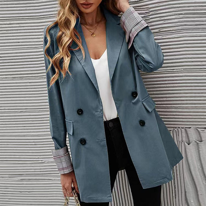 Color-Blue-Autumn Winter Women Clothing Solid Color Polo Collar Button Slim Graceful Blazer-Fancey Boutique