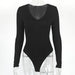Color-Black-Autumn Winter Bottoming Shirt Tight Sexy Women Clothing Modal Long Sleeve V-neck Bodysuit-Fancey Boutique