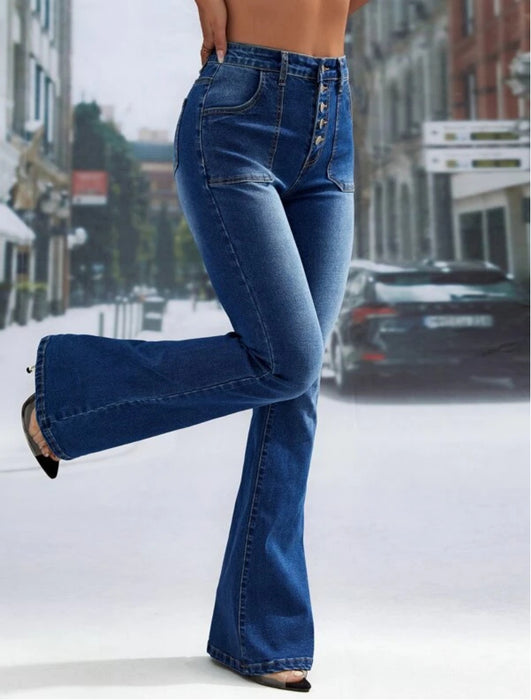 Spring High Waist Single Breasted Denim Trousers High Waist Stretch Skinny Denim Trousers-Blue-Fancey Boutique