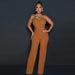 Color-Brown-Solid Color Jumpsuit Slim Fit One Shoulder Wide Leg Pants Women-Fancey Boutique