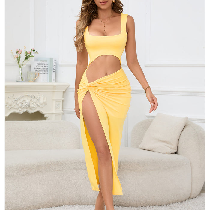 Women Clothing Maxi Dress Suspender Solid Color Hollow Out Cutout Out Cropped Sexy Dress-Fancey Boutique