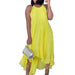 Color-Yellow-Sexy Solid Color Lace Lace Band Halter Irregular Asymmetric Hem Dress-Fancey Boutique