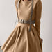 Round Neck Waist Trimming Knitted Dress Women All Match Advanced Pleated Woolen-Khaki-Fancey Boutique