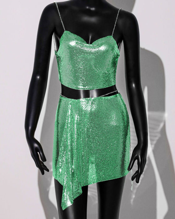 Outfit Skirt Metal Sequ Sling Skirt Set Sexy Sexy Two Piece Set Women-Green-Fancey Boutique