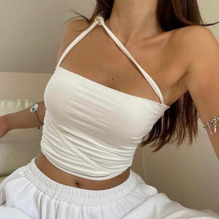 Color-Ivory-Spring Summer Women Clothing Personality Long Shoulder Strap Winding Design Tube Top Solid Color Sexy Vest-Fancey Boutique