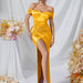 Color-Yellow-Evening Dress Women Clothing Dress Sexy Young Sheath Long off the Shoulder High Slit Dress-Fancey Boutique