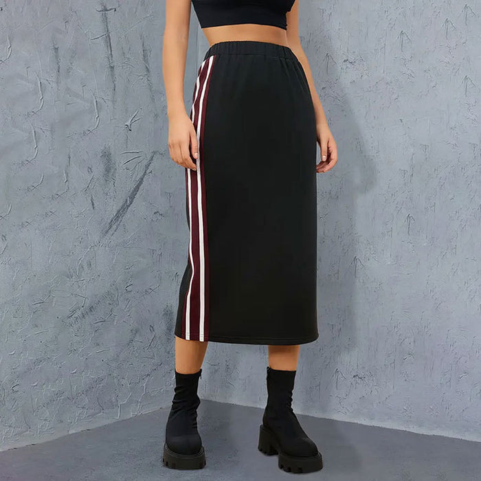 Summer Knitted Contrast Color Braid Stitching Skirt Straight Skirt Office Midi Skirt-Fancey Boutique