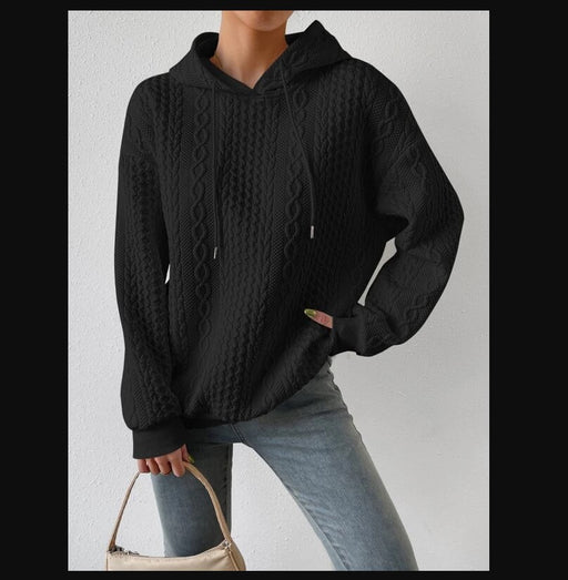 Color-Black-Autumn Clothes Women Clothes Jacquard Hooded Lace Up Long Sleeve Sweater Knitted-Fancey Boutique