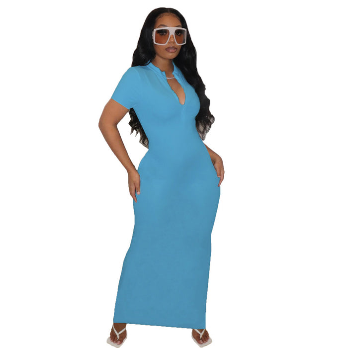 Color-Light Blue-Solid Color Casual Dress Women Wear Summer-Fancey Boutique