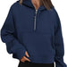 Color-Navy Blue-Women Clothing Half Zipper Hooded Sweatshirt Loose Short Velvet Sweater-Fancey Boutique