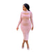 Color-Pink-Tight Dress New Long Sleeve Mesh Rhinestone Dress Nightclub Dress Plus Size-Fancey Boutique