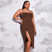 Color-Coffee-Plus Size Women Clothes Sexy Backless Slit Tight Waist Sheath Solid Color Cami Dress-Fancey Boutique