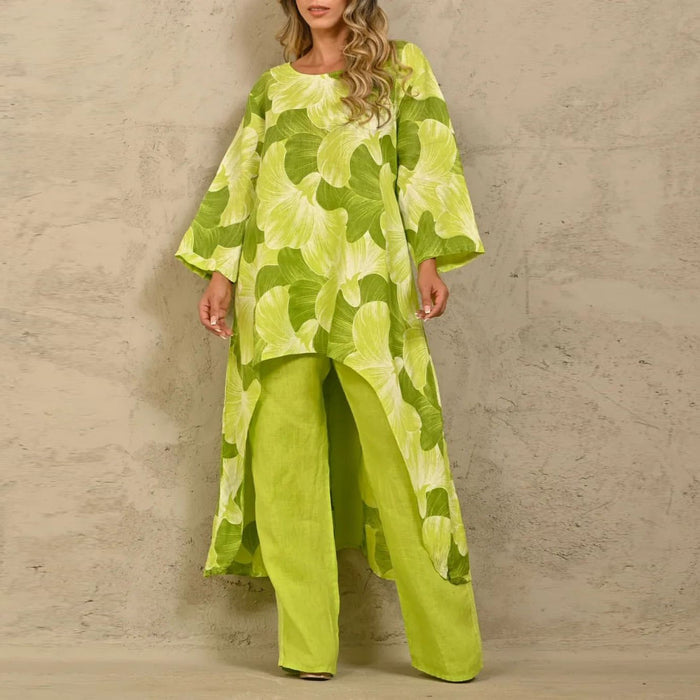 Women Clothing Casual Loose Print Irregular Asymmetric Top Suit Summer-Fancey Boutique