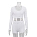 Women Clothing Autumn Casual White Knitted Fabric Suit Long Sleeves Cropped Top Shorts Two Piece Set-White-Fancey Boutique