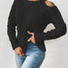 Color-Black-Autumn Winter off the Shoulder Hemp Pattern Pullover Knitted Sweater Coat-Fancey Boutique