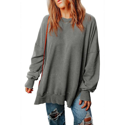 Color-Gray-Simple Solid Color Loose Pullover Top Women Autumn Multicolor Minimalism All Matching Hoodie-Fancey Boutique