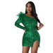 Color-Green-Women Wear Sexy One Shoulder Sequined Split Sheath Dress-Fancey Boutique