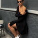 V Neck Long Sleeve Sexy Dress Short A Line Dress Strapless High Waist Autumn Winter Knitted Dress-Black-Fancey Boutique